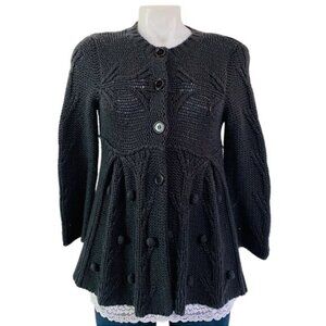 Vertigo Paris Black Wool Knit Soft Sweater Snap Button Cardigan Size S